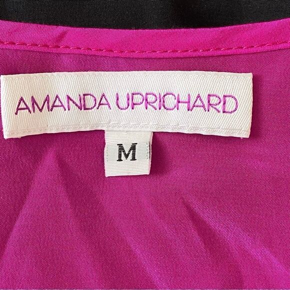 Amanda Uprichard 100% Silk Color Block Fuchsia Black Shift Dress Sz M - Picture 4 of 7